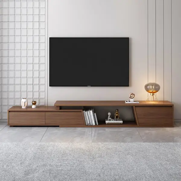Fero Minimalist Walnut Rectangle Extendable TV Stand with 3 Drawers Up to 3048mm - Image 3
