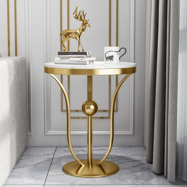450mm White Round End Table Modern Side Table with Stream-Lined Metal Pedestal - Image 8