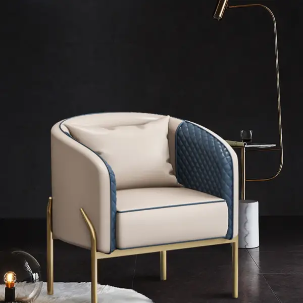 Modern Accent Chair Tufted Upholstered PU Leather Accent Chair in Gold - Image 5