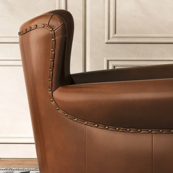 Midcentury Modern Brown Accent Chair Upholstered in Waxy Leather Solid Wood Frame - Image 8
