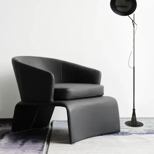 Modern Accent Chair Microfiber Leather Upholstered Deep Grey Chair