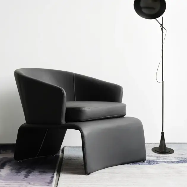 Modern Accent Chair Microfiber Leather Upholstered Deep Grey Chair