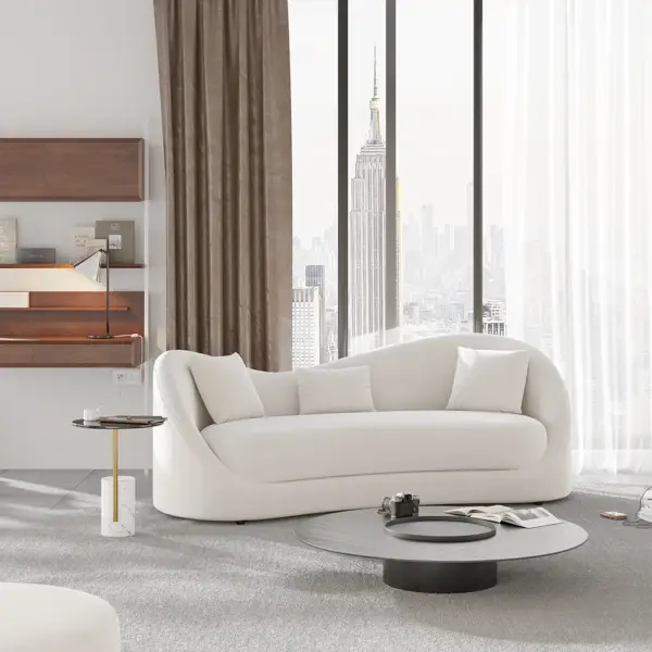 Luxury 2130mm Off White Velvet Upholstered Sofa 3-Seater Sofa Solid Wood Frame - Image 3