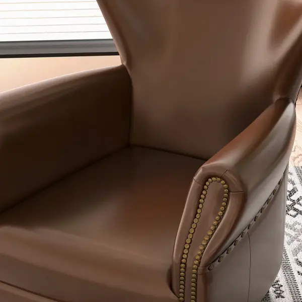 Midcentury Modern Brown Accent Chair Upholstered in Waxy Leather Solid Wood Frame - Image 7