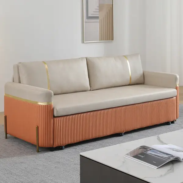2010mm Full Sleeper Sofa Bed with Storage Upholstered Convertible Leathaire Beige - Image 7