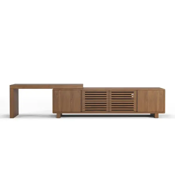 Japandi Walnut Retracted & Extendable TV Stand with 4 Shelves Up to 2159mm - Image 9