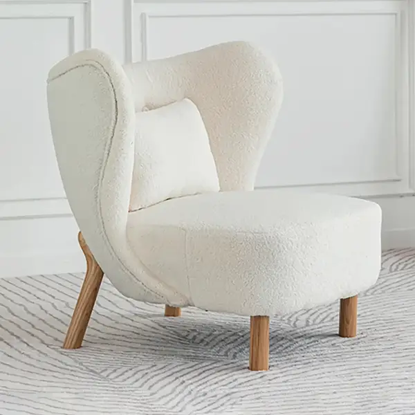White Lamb Wool Accent Chair Wingback Chair in Wooden Frame - Image 3