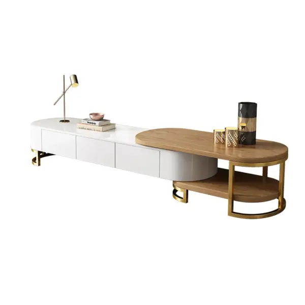 Nesnesis Modern Extending TV Stand with Storage Oval White & Natural Media Console - Image 11