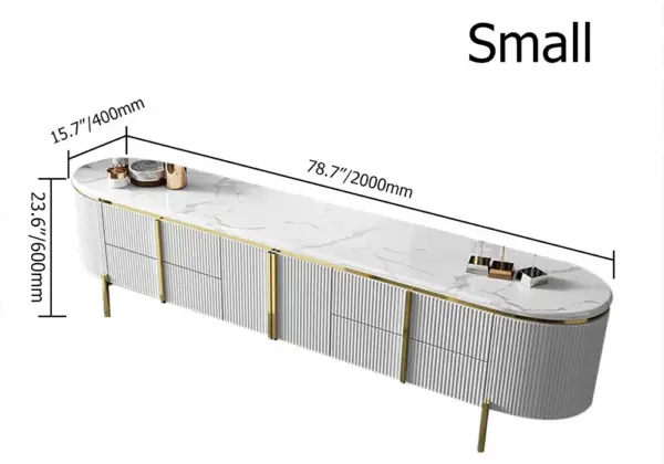 Gline Modern Oval TV Stand White Marble Top with Drawers & Storage for 2159mm TV - Image 11