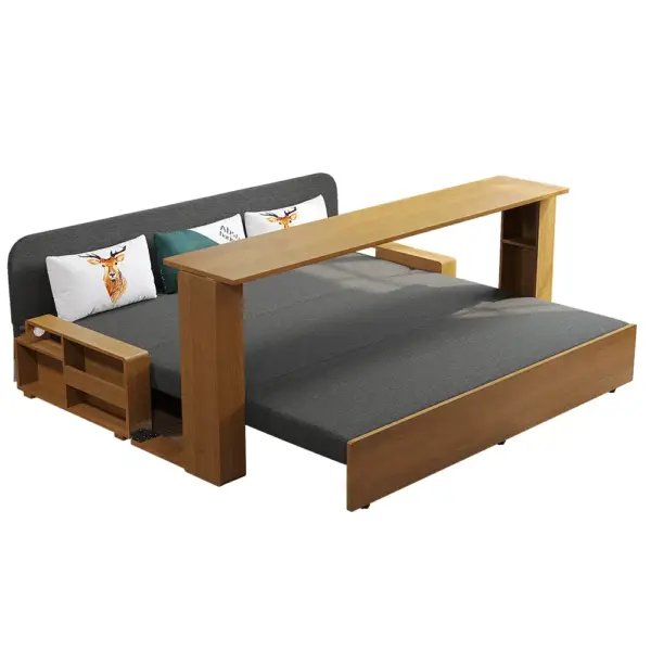 2080mm Gray & Brown Full Sleeper Sofa Cotton & Linen Convertible Sofa Bed with Storage - Image 12