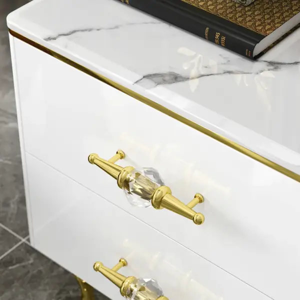 Chift Small Marble Top End Table Modern White Side Table with 2 Drawers Nightstand - Image 6