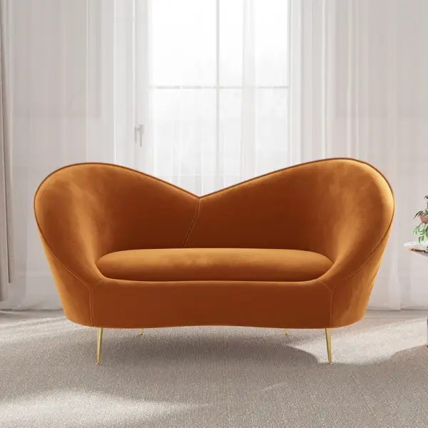 1600mm Velvet Curved Sofa Small 2-Seater Sofa with Curve Back Upholstery in Orange - Image 3