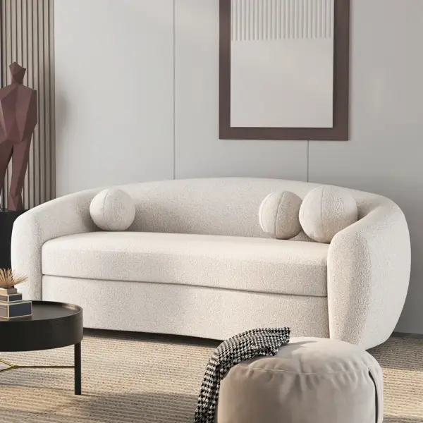 2080mm Modern White Teddy Velvet 3 Seaters Curved Sofa for Living Room - Image 2