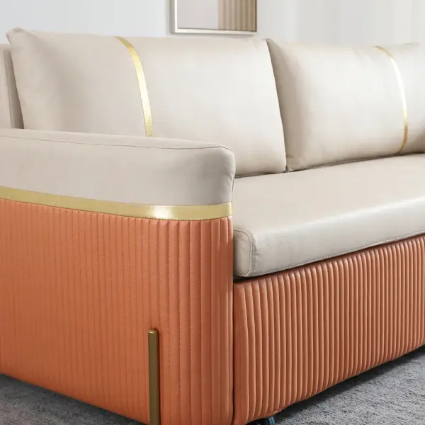 2010mm Full Sleeper Sofa Bed with Storage Upholstered Convertible Leathaire Beige - Image 12