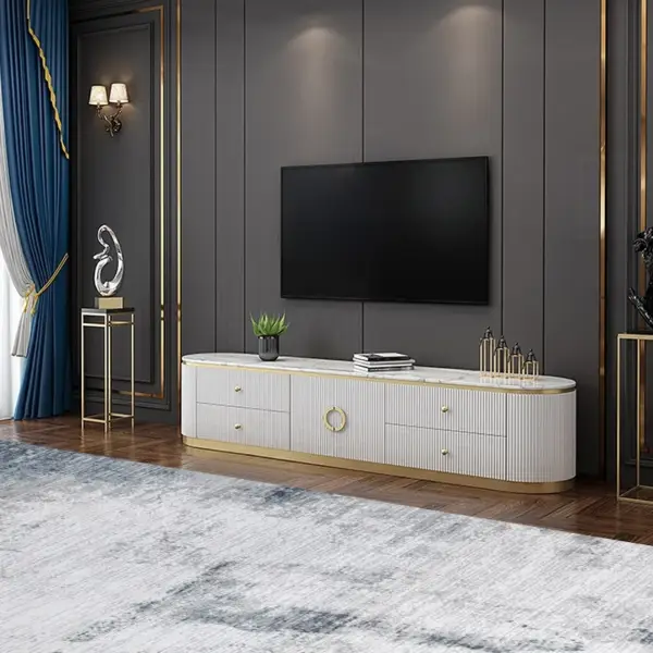 Plalue Modern White Long 86 Inch TV Stand with 4 Drawers for TV Up to 2540mm - Image 4