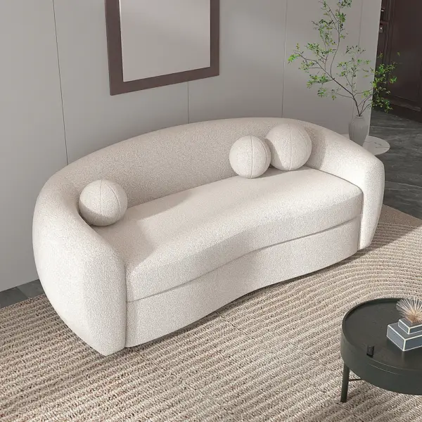 2080mm Modern White Teddy Velvet 3 Seaters Curved Sofa for Living Room - Image 4