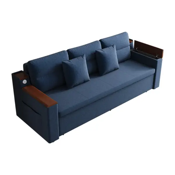 2100mm Blue Full Sleeper Sofa Linen Convertible Sofa Bed with Storage & Side Pockets - Image 6