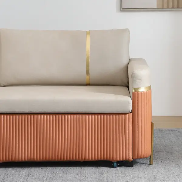 2010mm Full Sleeper Sofa Bed with Storage Upholstered Convertible Leathaire Beige - Image 9
