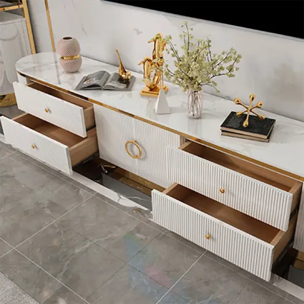 Plalue Modern White Long 86 Inch TV Stand with 4 Drawers for TV Up to 2540mm - Image 5