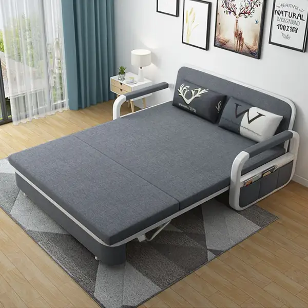 Deep Grey Sleeper Sofa Bed Loveseat Cotton & Linen Upholstered with Solid Wood Frame - Image 3