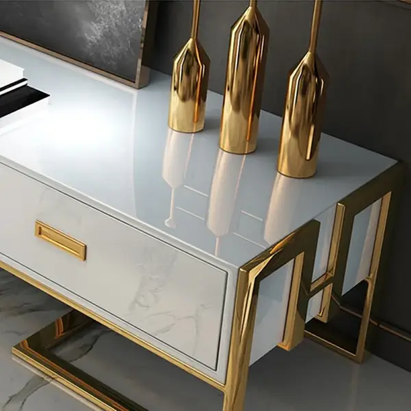 1800mm Modern Jocise White & Gold TV Stand 3 Drawers Media Console - Image 3