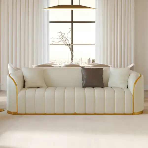 2260mm Modern Faux Leather Upholstered 3-Seater Sofa with Gold Legs - Image 7