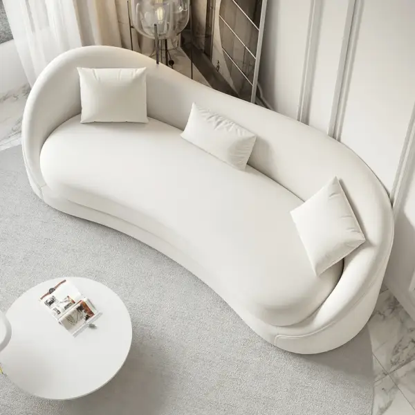Luxury 2130mm Off White Velvet Upholstered Sofa 3-Seater Sofa Solid Wood Frame - Image 9