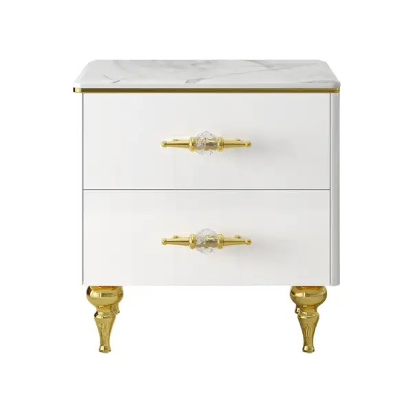 Chift Small Marble Top End Table Modern White Side Table with 2 Drawers Nightstand - Image 11