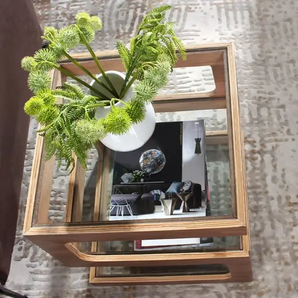 Modern Glass Side Table with 3 Tiers S-shaped End Table in Walnut - Image 5