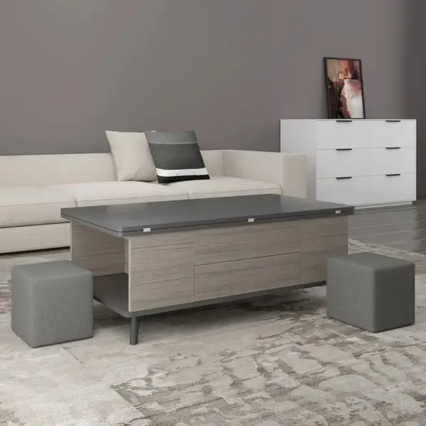 5 Pieces Lift Top Coffee Table Set with Storage Convertible Dining Table with Ottomans - Image 4