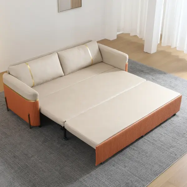 2010mm Full Sleeper Sofa Bed with Storage Upholstered Convertible Leathaire Beige - Image 3