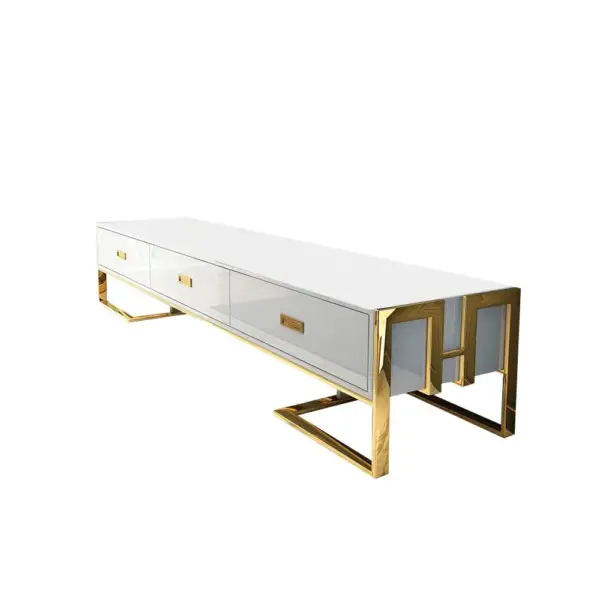 1800mm Modern Jocise White & Gold TV Stand 3 Drawers Media Console - Image 6