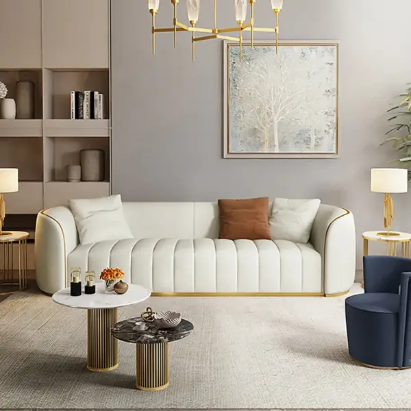 2260mm Modern Faux Leather Upholstered 3-Seater Sofa with Gold Legs