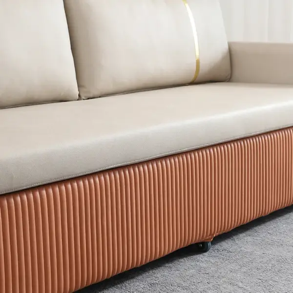2010mm Full Sleeper Sofa Bed with Storage Upholstered Convertible Leathaire Beige - Image 23