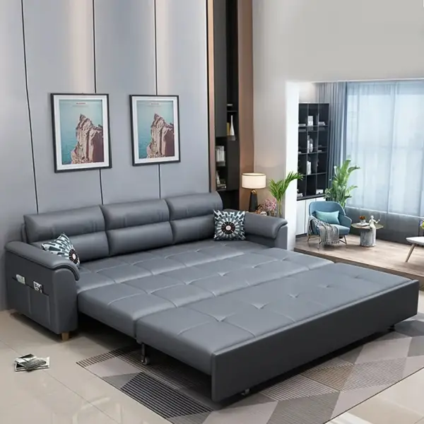 1880mm Deep Gray Full Sleeper Convertible Sofa with Storage & Pockets Sofa Bed - Image 3
