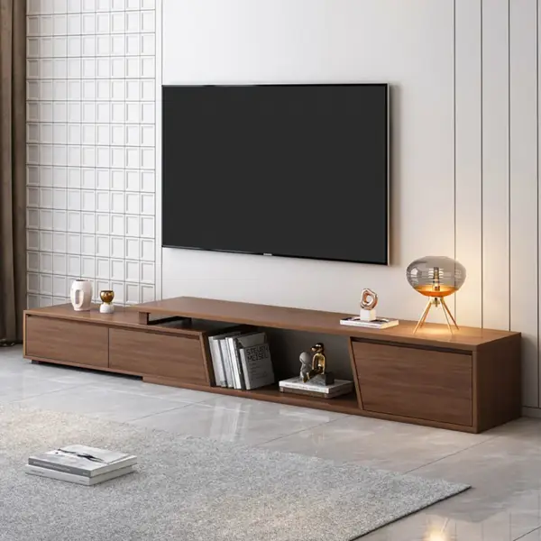 Fero Minimalist Walnut Rectangle Extendable TV Stand with 3 Drawers Up to 3048mm - Image 9