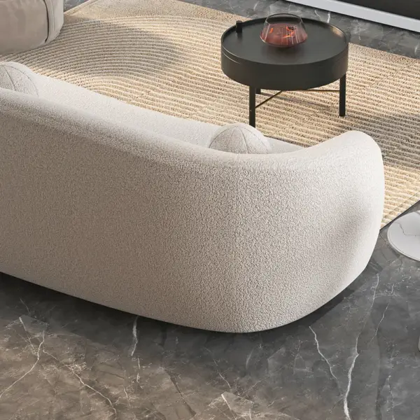 2080mm Modern White Teddy Velvet 3 Seaters Curved Sofa for Living Room - Image 5
