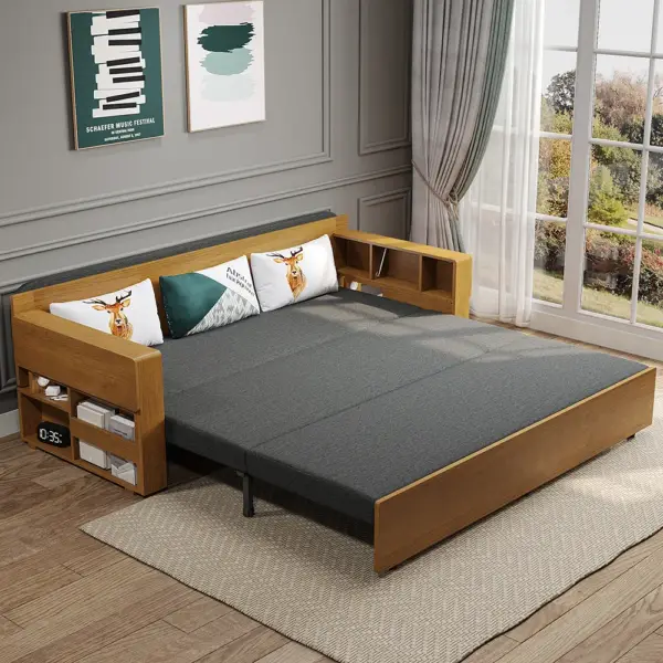 2080mm Gray & Brown Full Sleeper Sofa Cotton & Linen Convertible Sofa Bed with Storage - Image 6