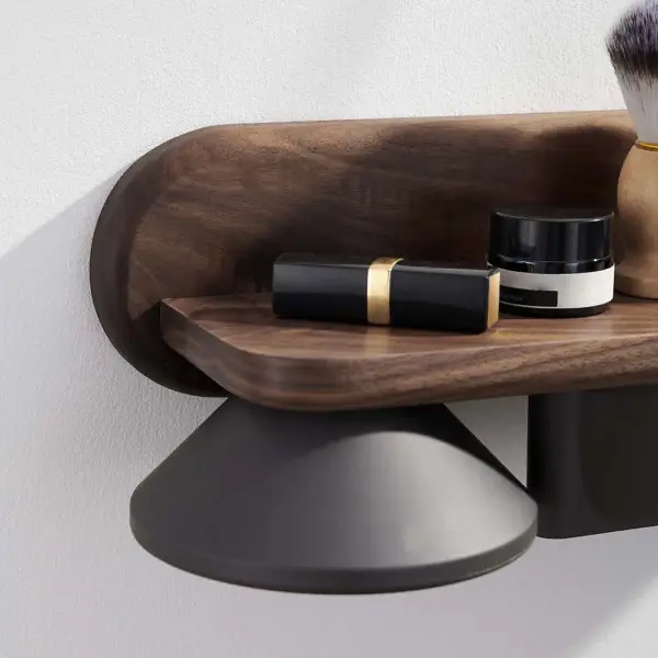 Wood Hair Dryer Holder Rack in Walnut with Accessories Storage & Shelf - Image 7