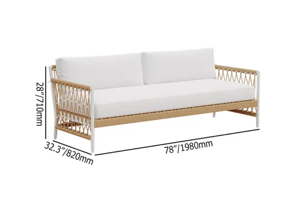 Ropipe Woven Rope Outdoor Sofa 3-Seater Sofa with White Polyester Pillow Cushion - Image 10