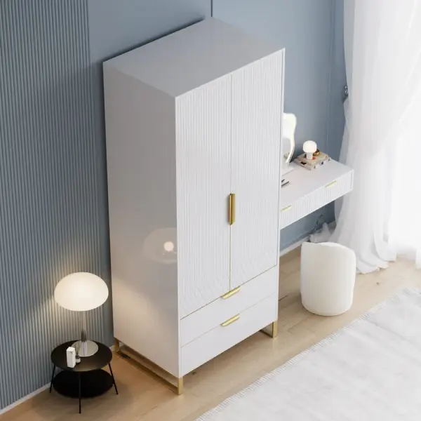 Aro Modern White Tall Wardrobe with Storage Bedroom Clothing Armoire - Image 12