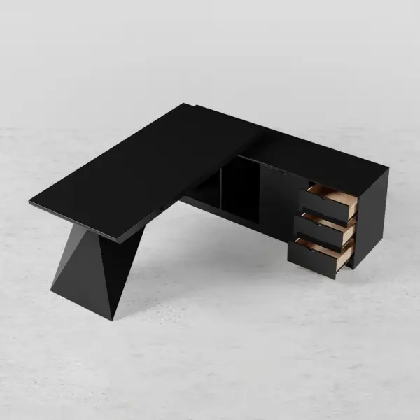 1800mm Black L-Shape Executive Desk Modern Drawers & Cabinet Large Desk Right Hand - Image 10