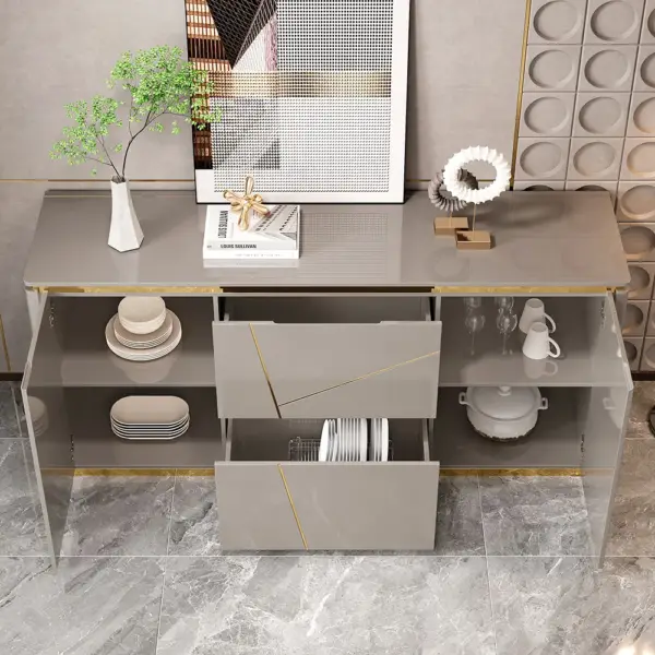 Janice Grey Sideboard Buffet with Drawer & Shelves Gold Sideboard Cabinet - Image 3