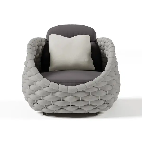Tatta Modern Outdoor Swivel Chair 360 Degree Rotatable Gray Woven Rope Armchair Sofa - Image 10