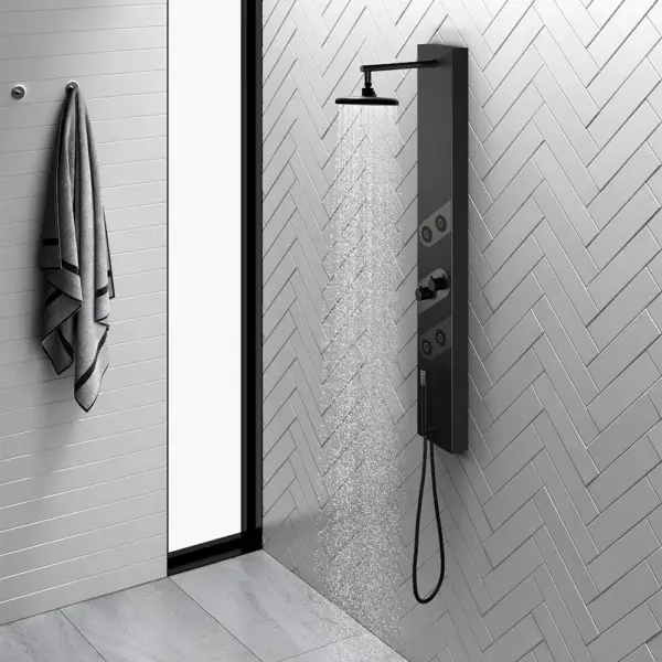 140mm Black Rainfall Shower Panel with Handheld Shower Adjustable Showerhead & Body Jets - Image 2