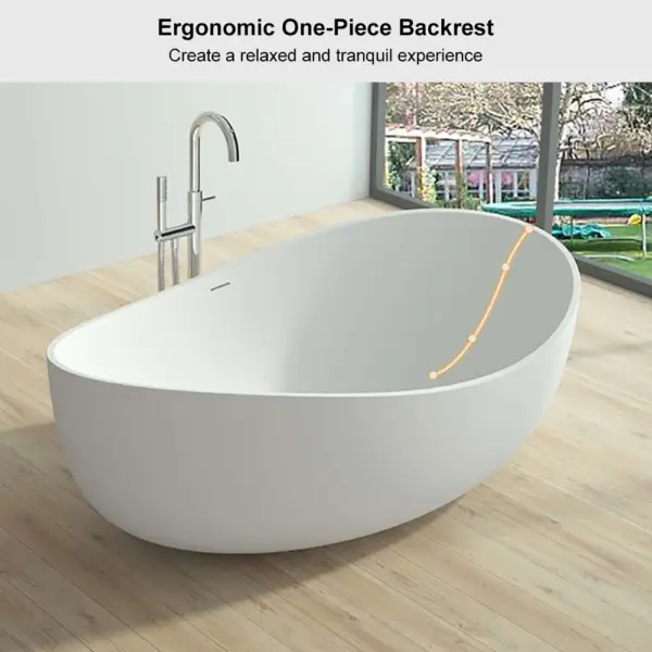 1785mm Contemporary Oval Freestanding Stone Resin Soaking Bath in Glossy White - Image 9