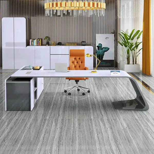 L-Shaped Right Hand Modern White Office Desk with Storage - Image 2