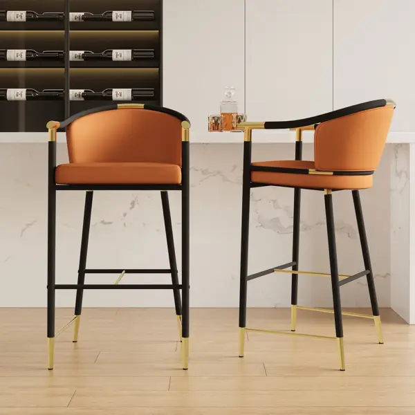 Craines Bar Height Bar Stool with Arms in Orange Upholstery Velvet - Image 3