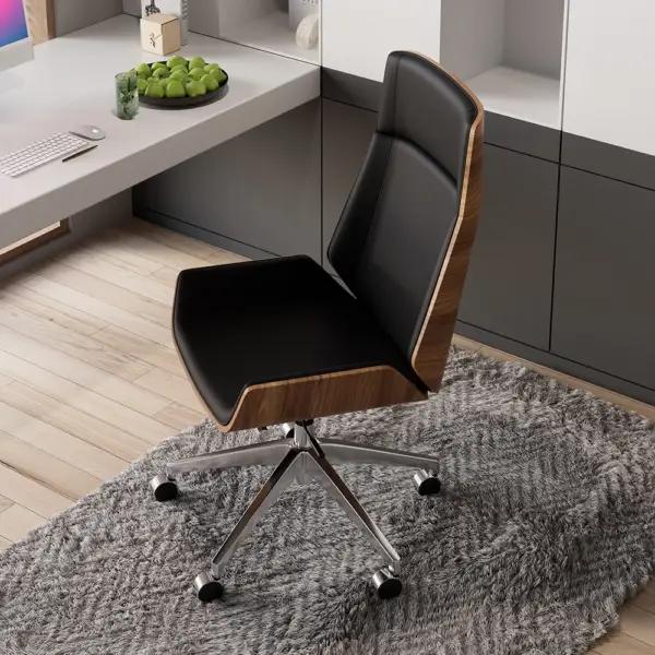 Black Faux Leather Office Chair Desk Chair with Wheels & Adjustable Height - Image 2