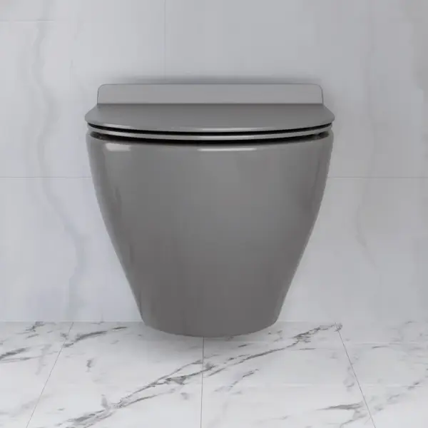 Modern Round Wall Mounted Toilet Wall Hung One-Piece Ceramic Simplism in Deep Grey - Image 5